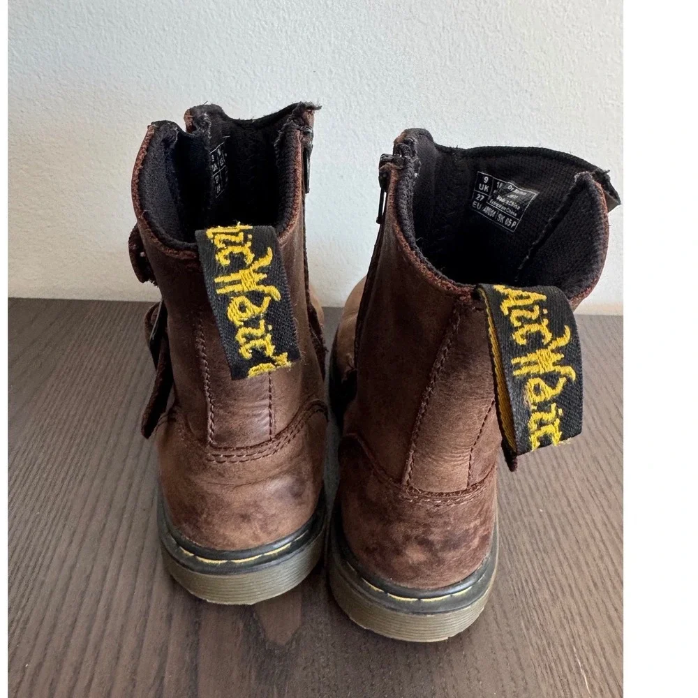 Dr. Martens Jiffy Biker Boots Boys Size 10 Brown Buckle Side Zip airwair